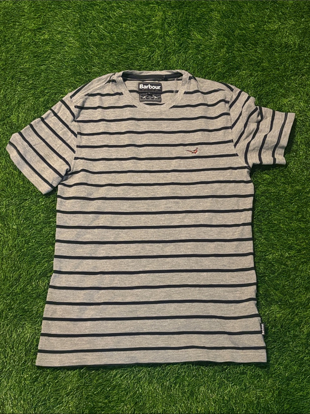 Barbour Men’s Grey Stripe Crew Neck T-Shirt Medium